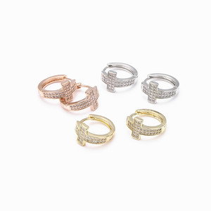 Cross <b>Huggie</b> <b>Earrings</b> Gold <b>Silver</b> Rose Gold Micro Set Zircon Party Fashion Jewelry - Product Image 1
