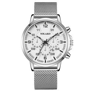 Nouvelle montre pour homme élégante à trois yeux bleu main calendrier numérique montre-bracelet en acier inoxydable bracelet en maille - Product Image 6