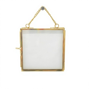 Square Shape Simple Brass <b>Frame</b> Hanging Chain Gold Finished Wall <b>Mount</b> Decorative Photo <b>Frame</b> Home Office Glass <b>Frame</b> Wall Deco - Product Image 1