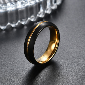 Anillo de Acero de Tungsteno Negro y Dorado de 6 mm, Anillo de Boda Unisex, Diseño Geométrico, Joyería - Product Image 3
