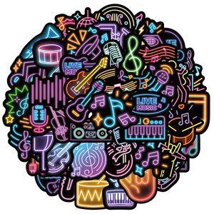 50 Pezzi Adesivi Personalizzati Neon Music Graffiti, Impermeabili e Antigraffio, Adesivi in Vinile per Bottiglie d'Acqua, Decalcomanie Neon <span class=keywords><strong>Musicali</strong></span> - Product Image 6