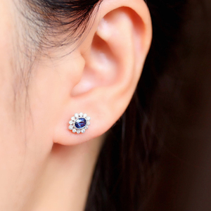 Aazuo – boucles d'oreilles ovales en or blanc massif 18 carats, saphirs naturels véritables, diamants véritables, cadeau pour femmes, fiançailles, usage quotidien - Product Image 6