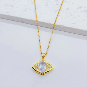 Exquisite Light Luxury Eye Rhinestone Necklace Fashion Pink Zircon <b>Titanium</b> Steel <b>Chain</b> Necklace Women Girls - Product Image 5