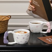 Tasse à café Lelyi au style féminin et frais, plateau créatif, tasse en porcelaine faite à la main de haute qualité, capacité de 301 à 400 ml, compatible micro-ondes