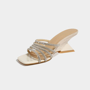 סטריפי פרד מסוגנן עקבים rheinestone מעוטר גובה הבוהן מרובע מגדילים סנדלים רפל למראה ערב קיץ סקסי - Product Image 2