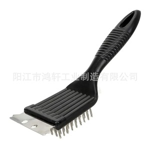 Stainless Steel Grill <b>Brush</b> With Spatula Head Copper <b>Wire</b> Bristles Black PP Handle For BBQ Cleaning Tools - Product Image 1