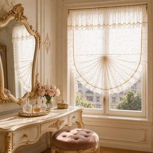 Rideau romain vintage en dentelle royale, voilage à volants floraux délicats filtrant la lumière pour salon et chambre, taille personnalisée, vente en gros - Product Image 2