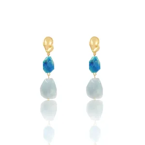 Zooying Original Design Vintage Blue Glass Ball Dangle Long Earrings For Women Irregular Shape Korean Earrings