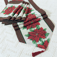 Chemin de table en fleurs rouges de noël, tapis à manger en tissu, tailles