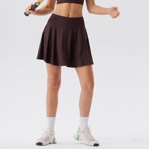 Neueste gerippte Plus Size High Waist <span class=keywords><strong>2</strong></span> in 1 Innen tasche Tennis rock Schweiß ableitend Laufen Sportswear Frauen Padel Badminton Rock - Product Image 5