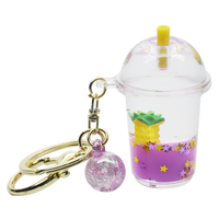 Porte-clés vibrant en acrylique personnalisé avec thé boba liquide flottant, sangle tendance, logo personnalisé pour la promotion de la marque et les cadeaux promotionnels