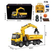 Camion grue à grappin en métal Huina 1538 à l'échelle 1:14, télécommande 2,4 GHz 4 canaux, portée de contrôle 20-30 m, batterie 1200 mAh, pour adultes et enfants, jaune