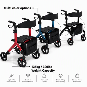 8 inch grote wielen <span class=keywords><strong>rollator</strong></span> met zitting, opvouwbare aluminium mobiliteitshulp voor senioren, draagvermogen 300 lbs - Product Image 1