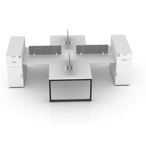 Modern White 4 Person Office <b>Desks</b> Staff <b>Table</b> Office Furniture Modular Workstation With Drawer - Product Image 3