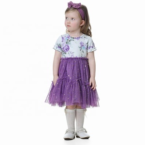 Di modo di estate floreale maglia di paillettes stelle di <span class=keywords><strong>tulle</strong></span> capretti del <span class=keywords><strong>vestito</strong></span> del bambino della ragazza abiti - Product Image 1