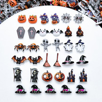 20 pièces/sac Accessoires pour ongles foncés, Breloques en résine plates Kawaii en forme d'araignée Halloween, Décorations 3D DIY pour ongles et téléphones en forme de citrouille de dessin animé