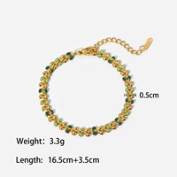Bracelet pour femme en acier inoxydable plaqué or 18 carats, feuilles d'olivier vertes, design à gouttes d'huile, pour la mode printemps-été