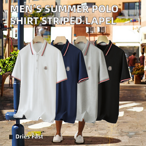 Camisa de Verano para Hombre, Estilo Hip Hop Europeo Americano, 100% Algodón, Secado Rápido, Transpirable, con Rayas, Cuello Solapa, Manga Corta, Informal - Product Image 2