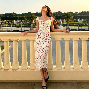 Robe longue décontractée basique à manches courtes coupe ajustée imprimé cerises contrastées pour femme – Collection été 2026 - Product Image 6