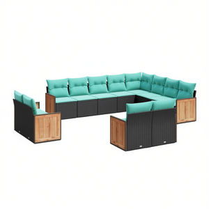 Set di divani da giardino in polyrattan nero con cuscini per arredamento da esterno dal design contemporaneo - Product Image 1