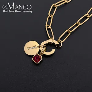 EManco Dropshipping Collier DIY minimaliste en acier inoxydable avec chaîne à maillons et éléments lettres et pierres précieuses, couleur or 14K, pour occasions festives - Product Image 6