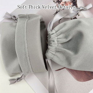 Pochette à cordon en velours gris épais et doux, sac de rangement de luxe pour bijoux et montres, doublure douce, anti-rayures, anti-poussière, petit sac cadeau - Product Image 5