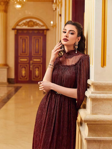 섹시한 슬림 캐시미어 드레스 다이아몬드 장식 패션 케이프 스타일 소매 파티 프롬 라이트 럭셔리 우아한 버건디 시퀸 미디 가운 - Product Image 5