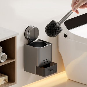 Support de brosse de toilette pour la maison, avec ventouse en aluminium, fixation murale sans perçage, rectangulaire, minimaliste, facile à nettoyer - Product Image 2