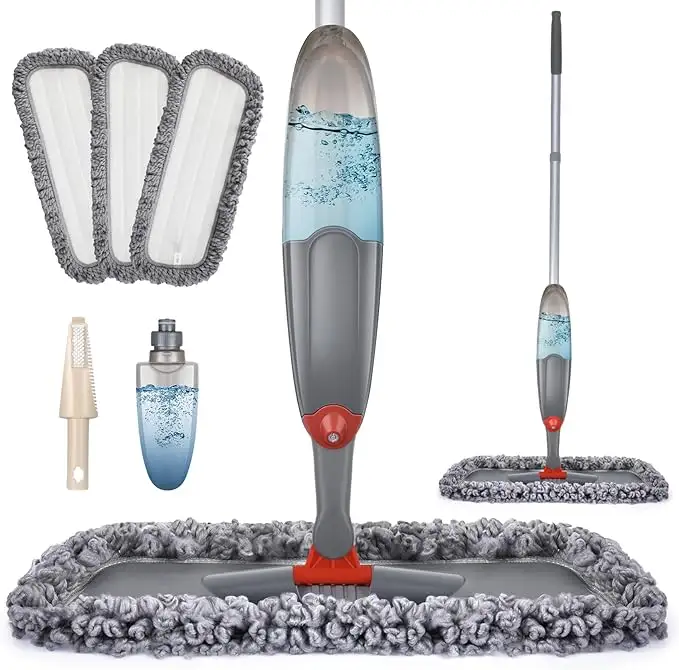 Gray Microfiber Floor Mop Dry Wet Mop Spray with 3 Washable Mop Pads for Floor Cleaning