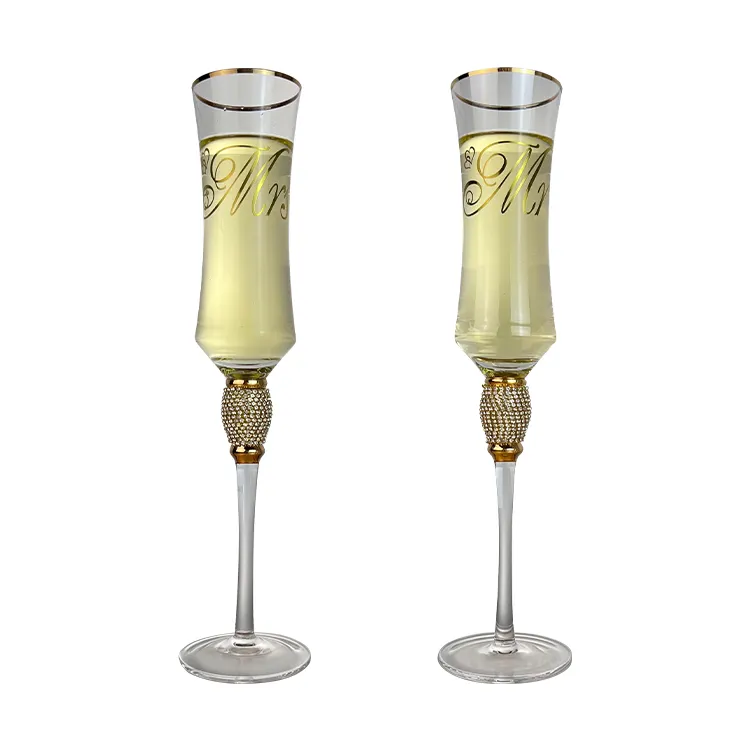 Diamond Thin Stem Hand Blown Champagne Glass Flutes with Gift Box for any Holiday Crystal Clear Champagne Glasses