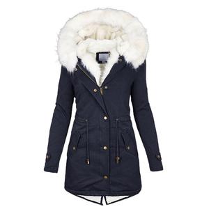 S-5XL <span class=keywords><strong>donna</strong></span> autunno e inverno lungo <span class=keywords><strong>Trench</strong></span> di media lunghezza <span class=keywords><strong>con</strong></span> <span class=keywords><strong>cappuccio</strong></span> caldo e collo di pelliccia giacca tinta unita - Product Image 4