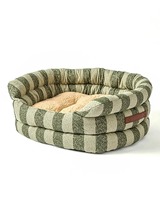 BSCI & OEKO-TEX Zertifiziertes Luxus-Streifenmuster Frenchie Designer Bouclé-Stoff Hundesofa Haustierbett mit PU-Griff