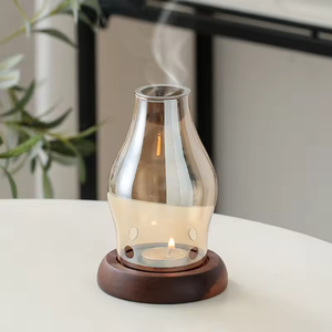 Brûleur d'encens à <span class=keywords><strong>huile</strong></span> <span class=keywords><strong>essentielle</strong></span> en bois rétro, aromathérapie, fonte de cire, <span class=keywords><strong>lampe</strong></span> à parfum avec verre pour porte-bougie aromatique - Product Image 1