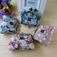 Dompet Koin Kanvas Gaya Retro Dua Lapis Tas Koin Bunga Multifungsi Tas Uang Koin Bunga Vintage Dompet Pengait Bunga Mawar
