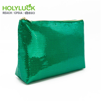 Pochette de voyage portable en sequins brillants de couleur verte tendance, pour organiser les cosmétiques, sac à maquillage