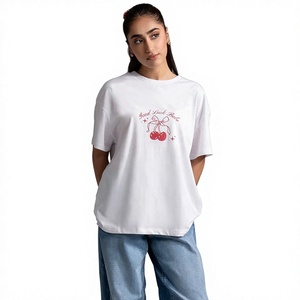 T-shirt en coton ample pour femme, imprimé cerises, col rond, style décontracté printemps-été, Good Luck Babe - Product Image 1