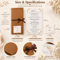 Suite d'invitations de mariage personnalisées avec pochette, carte gaufrée à l'or et ruban en satin, invitations pliées avec pochette, vente en gros