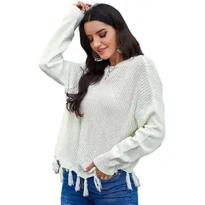 Fabricante de calidad de China Boutique Ropa Suéter de punto blanco para mujer Jersey de punto Moda