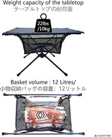 Table de camping pliable moderne en aluminium avec compartiment de rangement en tissu durable et léger, sac de transport inclus - Idéale pour les activités de plein air nomades