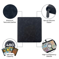 Classeur à cartes en daim nubuck premium à 12 pochettes avec fermeture éclair en silicone, classeur à pochettes latérales à 480 emplacements pour collectionneurs