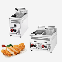 Ventes chaudes en gros, friteuse à gaz à 2 cuves, machine à frites françaises, friteuse commerciale de comptoir à gaz pour les magasins d'alimentation