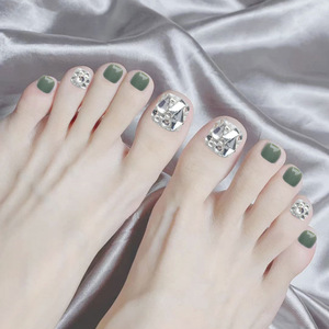 Manicura Uñas DE LOS PIES Verano Usable Aguacate Verde Rhinestone Toe Piezas de uñas Acabado Desmontable Uñas postizas - Product Image 2