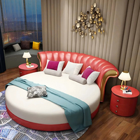 Lit rond double de luxe, de haute qualité, taille Queen, nouveau design, ensemble de lit pour chambre d'hôtel, meubles de chambre à coucher, lit rond en cuir souple