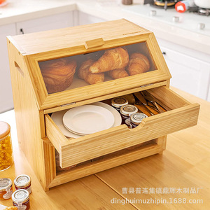 Boîte à pain en bambou à trois niveaux avec tiroirs pour la conservation des aliments dans la cuisine à domicile - Product Image 3
