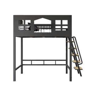 Giường tầng kiểu nhà sáng tạo - khung kim loại đen có cầu thang và ngăn chứa đồ, lý tưởng cho phòng trẻ em - Product Image 3