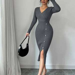 Kadin örme Wrap <span class=keywords><strong>Dr</strong></span> doğal bel Bodycon baz katman iç aşınma kat uzunluğu v-ne uzun kollu katı kamgarn Polyester sonbahar - Product Image 5