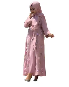 Vestido popular 3D floral muçulmano de alta qualidade para mulheres muçulmanas, roupão aberto frontal, simples e elegante, Abaya