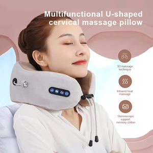 Masseur de cou en forme de <span class=keywords><strong>U</strong></span>, 4 boutons, 3 vitesses, mousse à mémoire de forme colorée, portable, pétrissage 3D, chauffant, pour soulager les douleurs au cou et aux épaules - Product Image 2