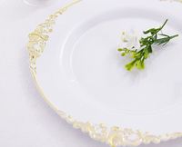 Assiettes jetables en plastique à bordure argentée/dorée/or rose, très demandées, pour mariages et fêtes
