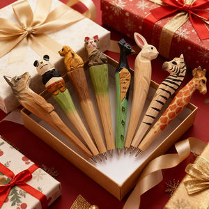 कारखाने कस्टम प्राकृतिक लकड़ी के नक्काशीदार जानवरों के साथ जानवरों के पेन उपहार के लिए लकड़ी के प्रचार बॉलपॉइंट पेन - Product Image 6